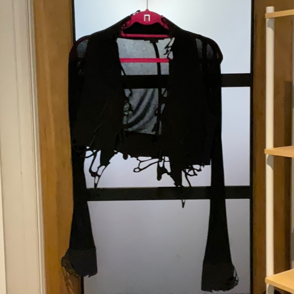MARIE SAINT PIERRE - Black Sheer Distressed Cardigan